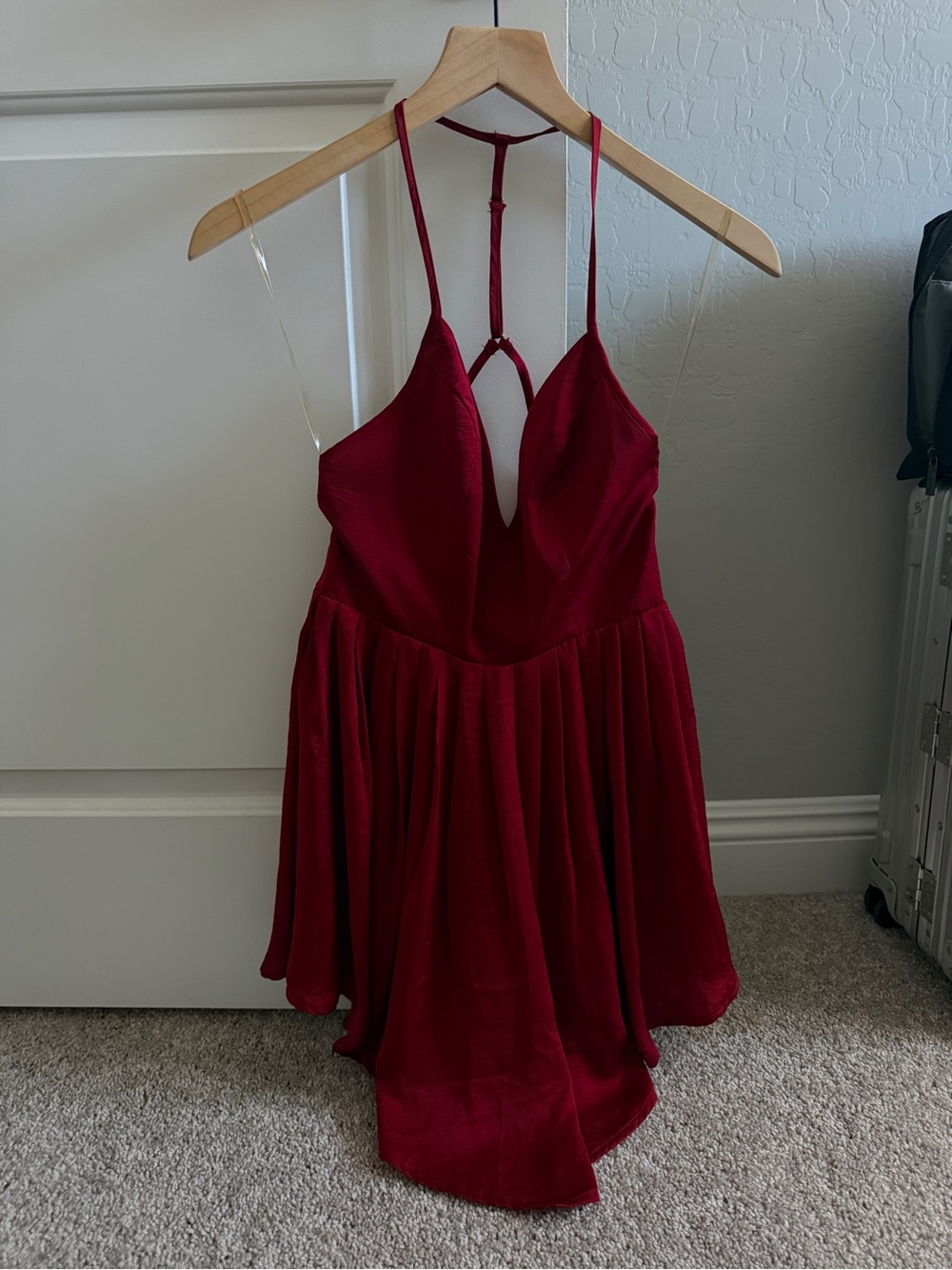NBD Burgundy Strappy V-Neck Mini Dress